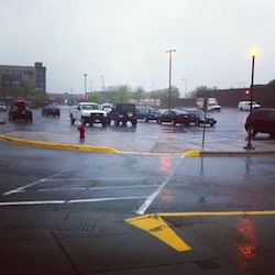 parking lot on a rainy evening