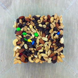 Square bowl of trail mix