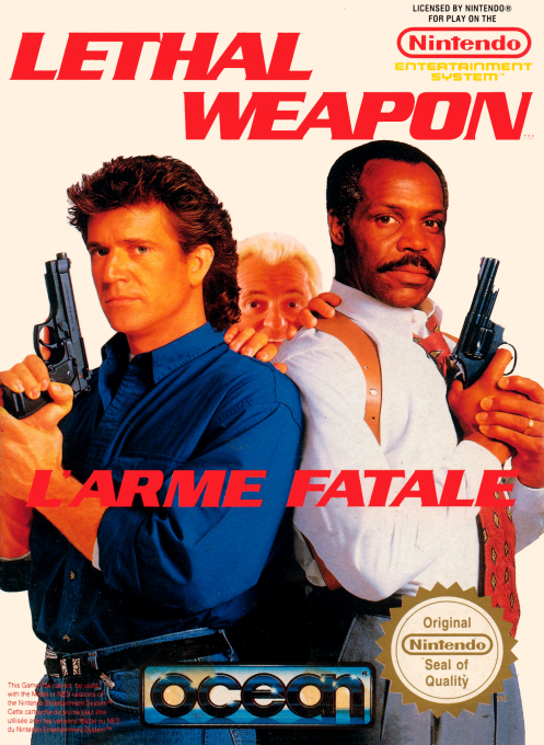 Box art featuring dramatic action movie imagery with armed protagonist (Mel Gibson's character) in combat stance against explosive background, emphasizing the film license with Ocean's logo prominently displayed