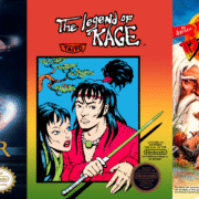 A horizontal arrangement of five NES game boxes displayed side by side: The Last Ninja with its isometric ninja action, The Last Starfighter's space combat, Legend of Kage's tree-leaping warrior, Legend of Prince Valiant's medieval adventure, and the unmistakable gold Legend of Zelda cartridge, representing NES A-Z Episode 93's journey from obscure action games through hidden gems to one of gaming's most celebrated titles.